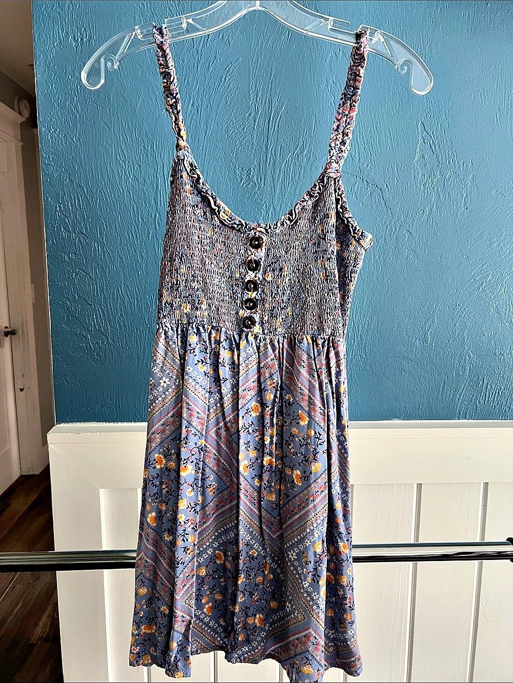 Floral Mini Dress in Blue & Orange Like New